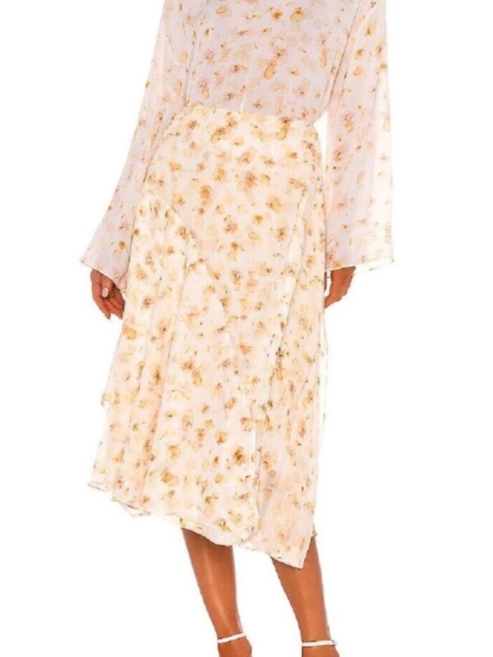 Vince Cream Midi Skirt with Soft Yellow Floral Print
